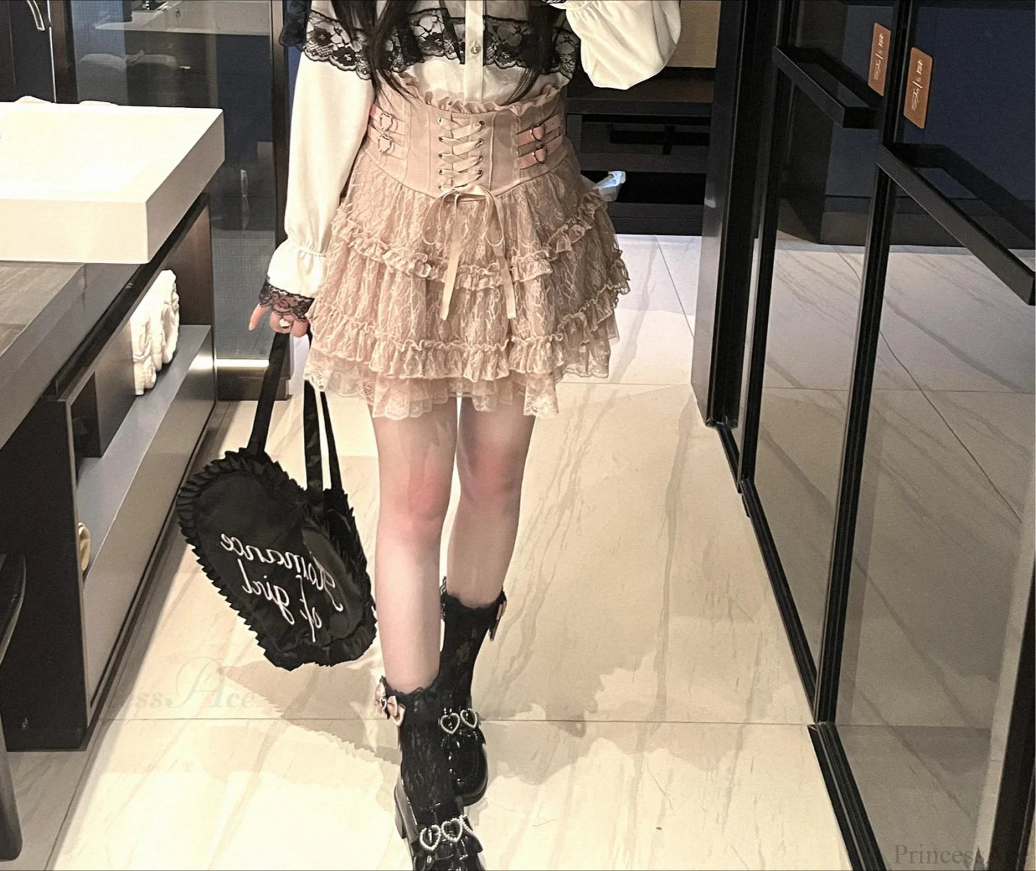 Lace Ruffle Bow Mini Skirt