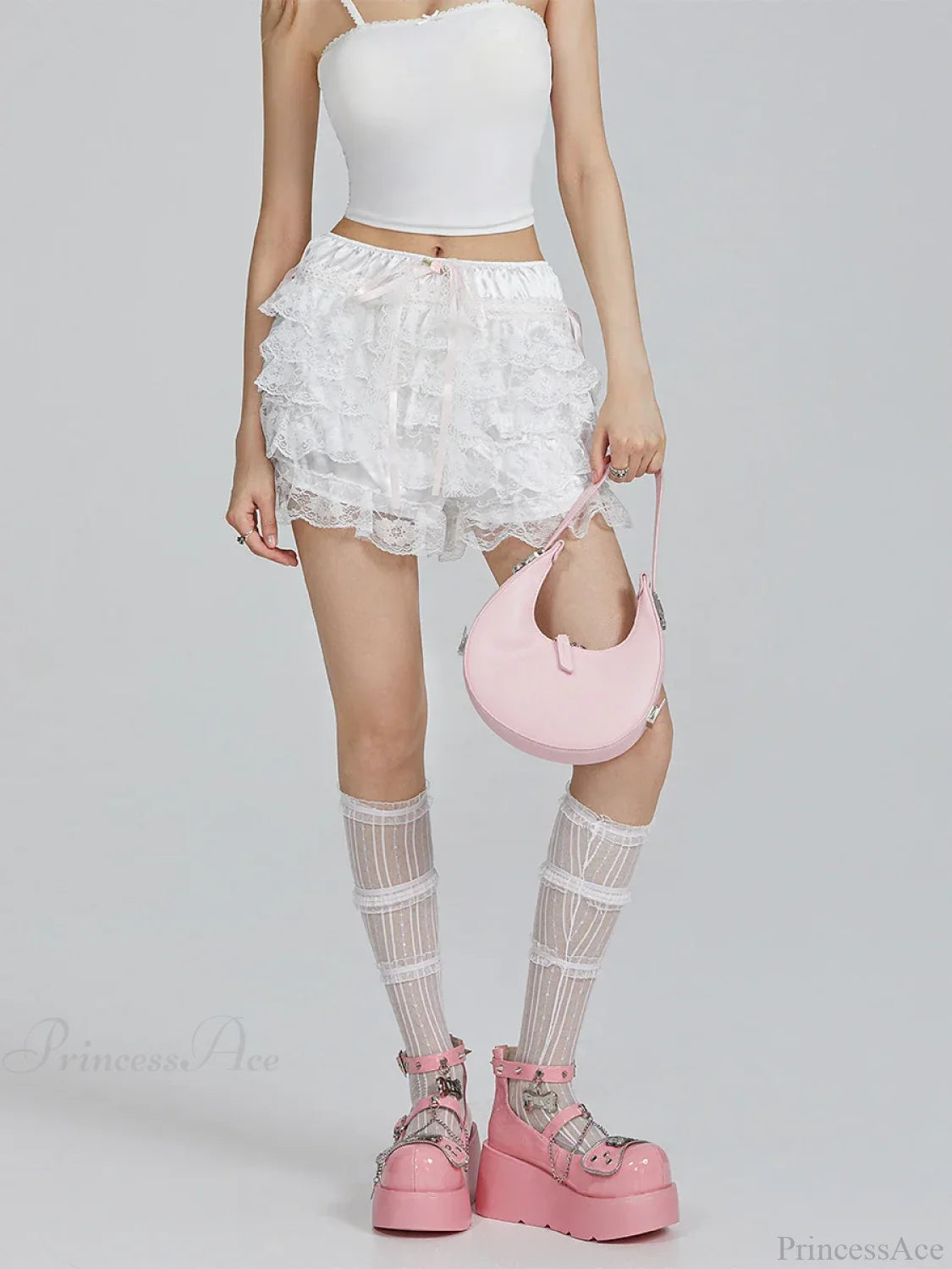 Lace Ruffled Bow FLower Short short-250223
