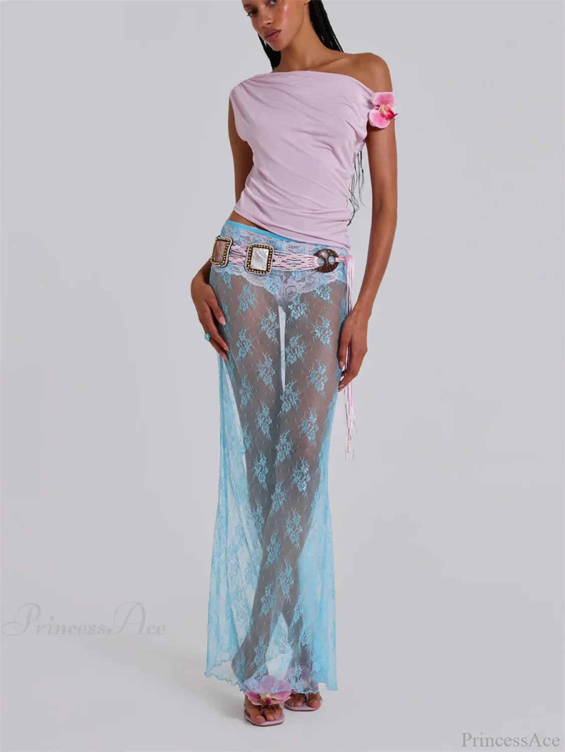 Lace Sheer Maxi Split Sexy See Through Cover Up Beach Skirt skirt-250126