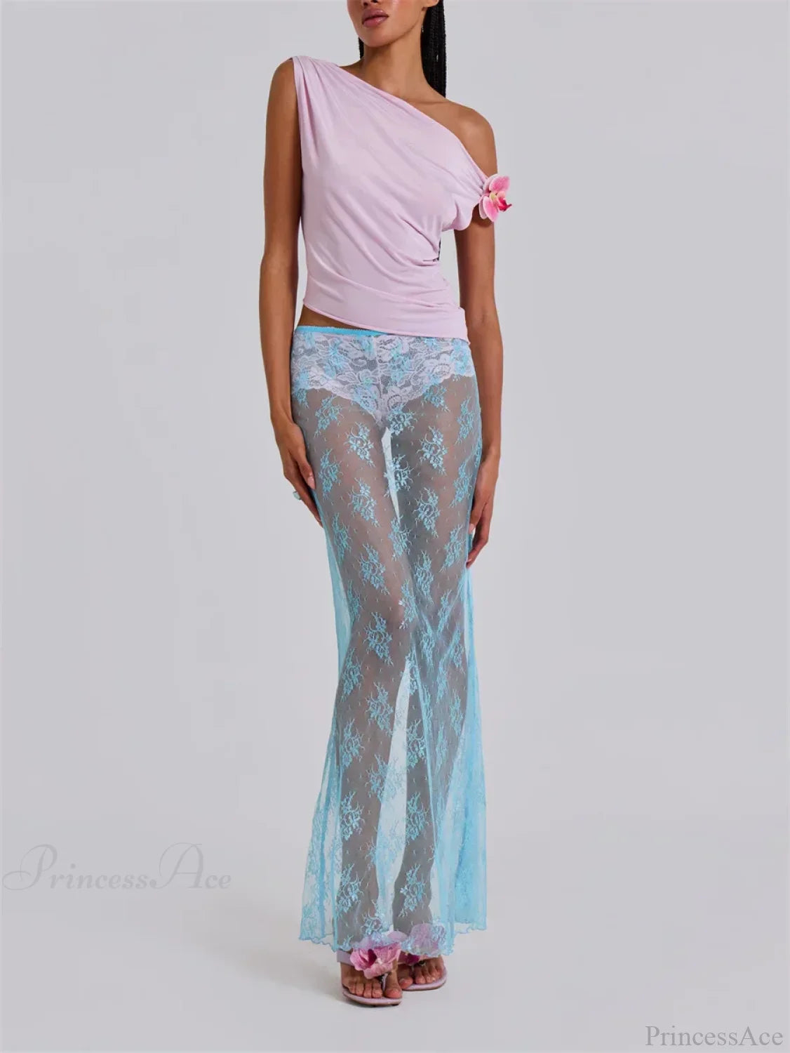 Lace Sheer Maxi Split Sexy See Through Cover Up Beach Skirt skirt-250126