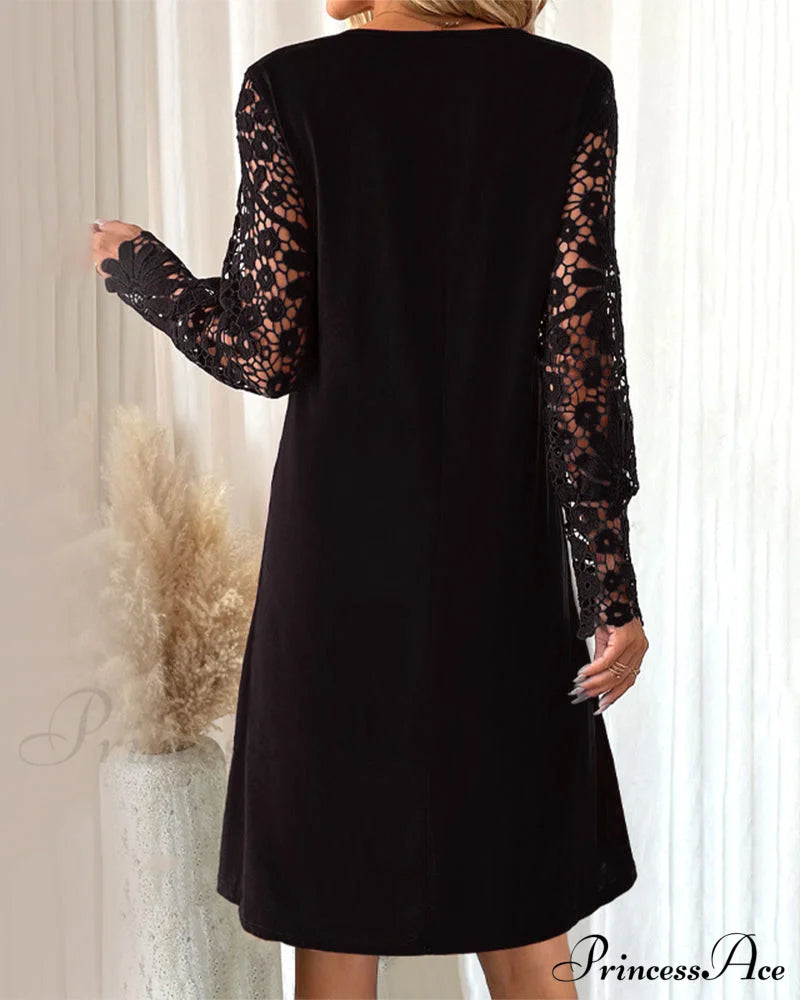 Lace Sleeve Dress With Pleated Detail Dresses