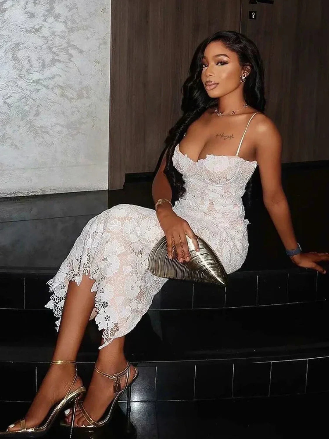 Lace Slip Embroidery Midi Vacation Dress vacationdress-250223