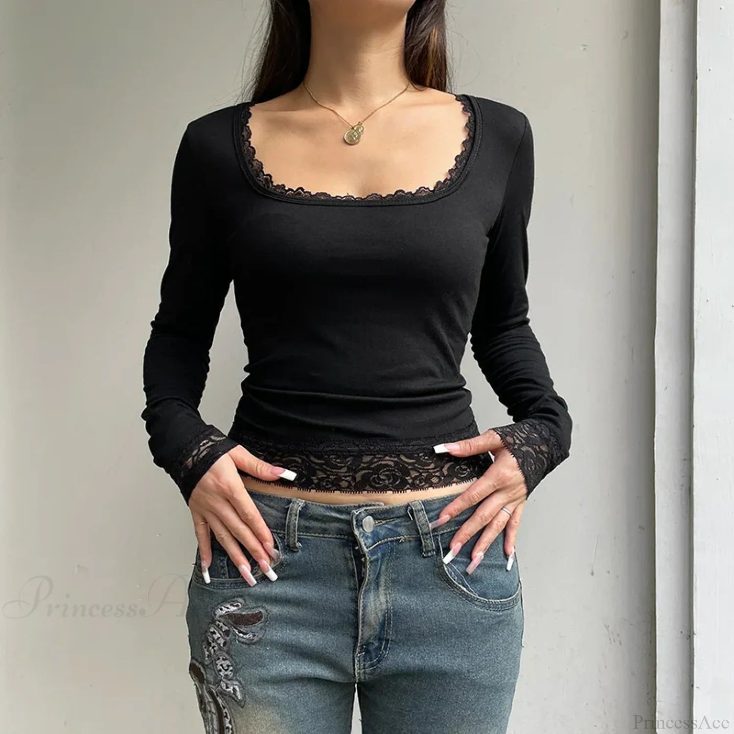 Lace Stitched Knit Top