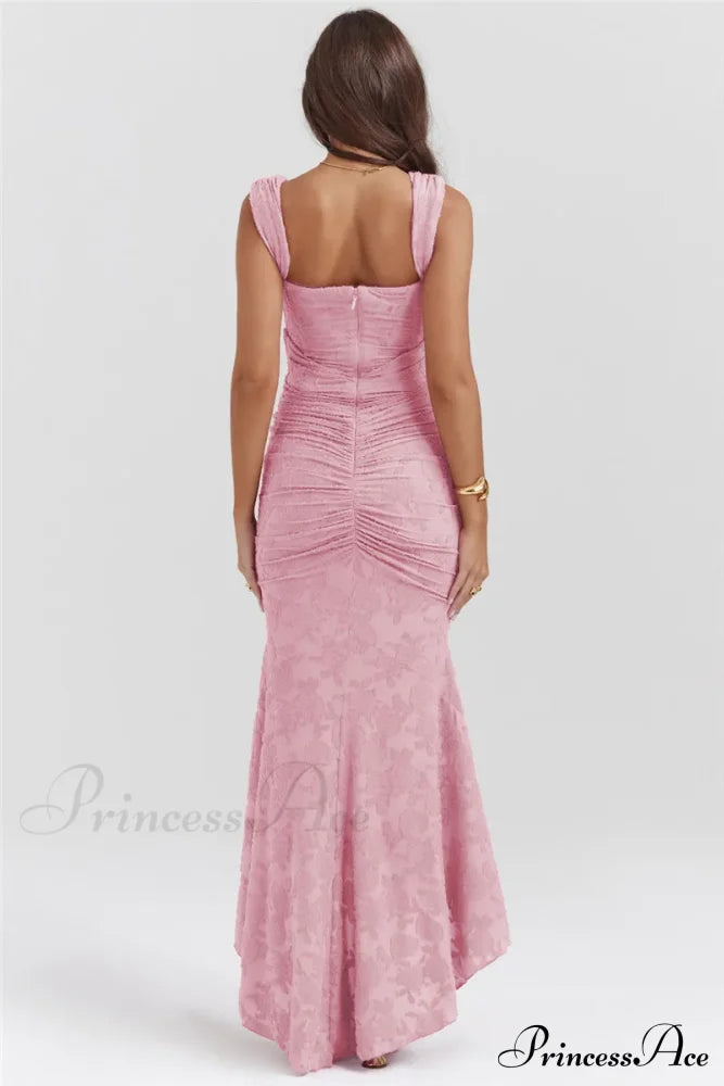 Lace Textured Strap Charming Wrap Midi Dress Pleated Maxi