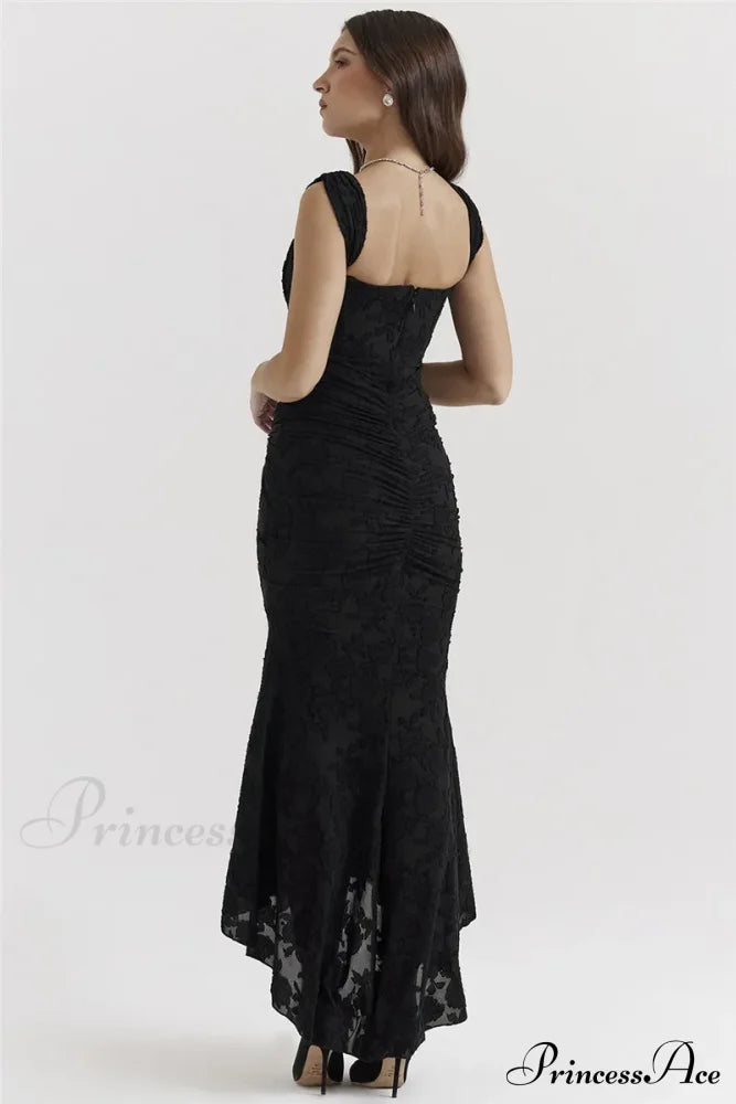 Lace Textured Strap Charming Wrap Midi Dress Pleated Maxi