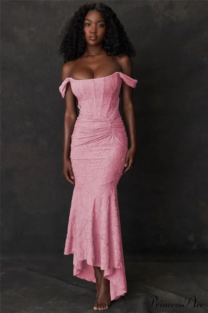 Lace Textured Strap Charming Wrap Midi Dress Pleated Maxi