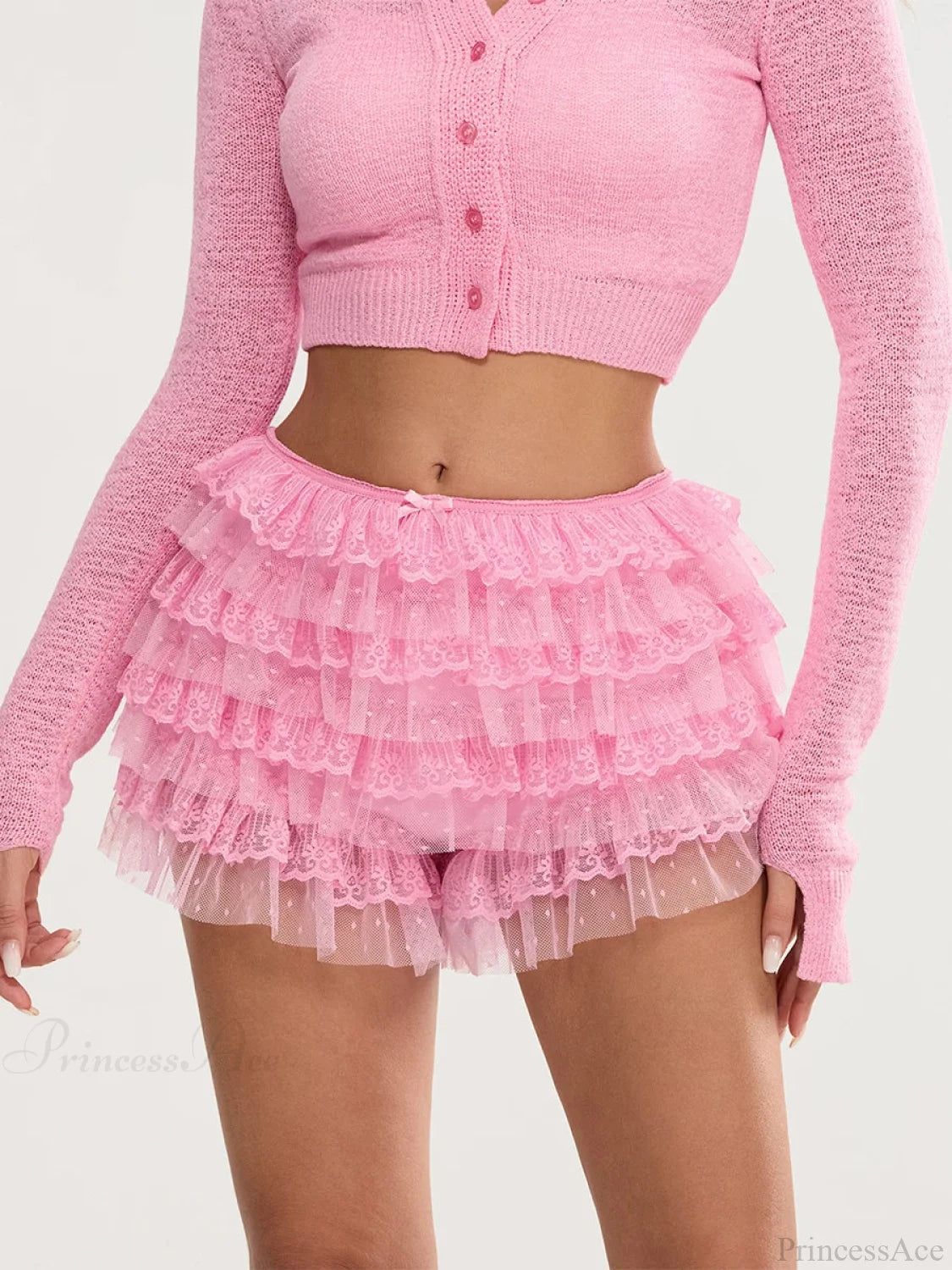 Lace Trim Multi-Layer Bloomer Short Pink / S short-250223