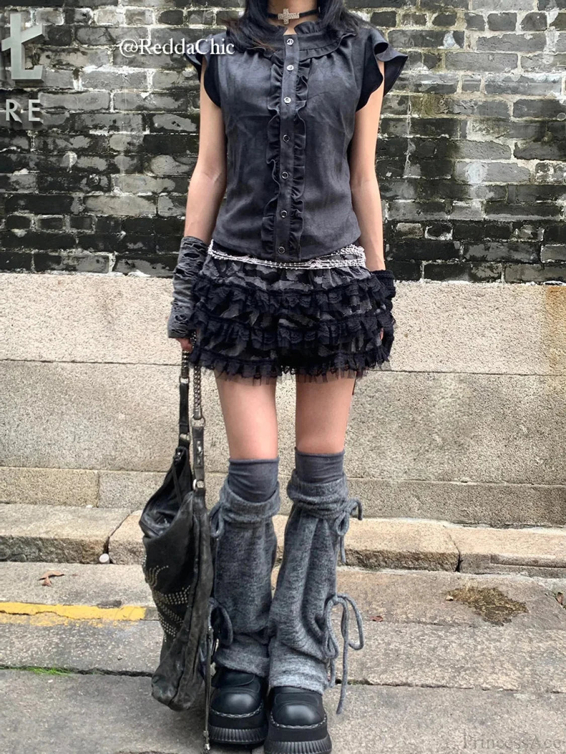 Lace Trim Puffy Ruffle Skirt