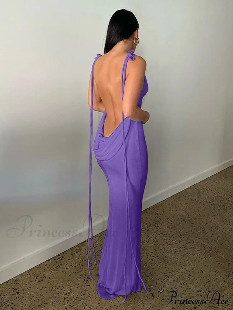 Lace-Up Backless Dress M / Black Party Dresses-L