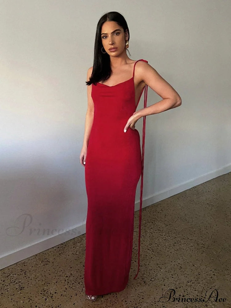 Lace-Up Backless Dress S / Black Party Dresses-L