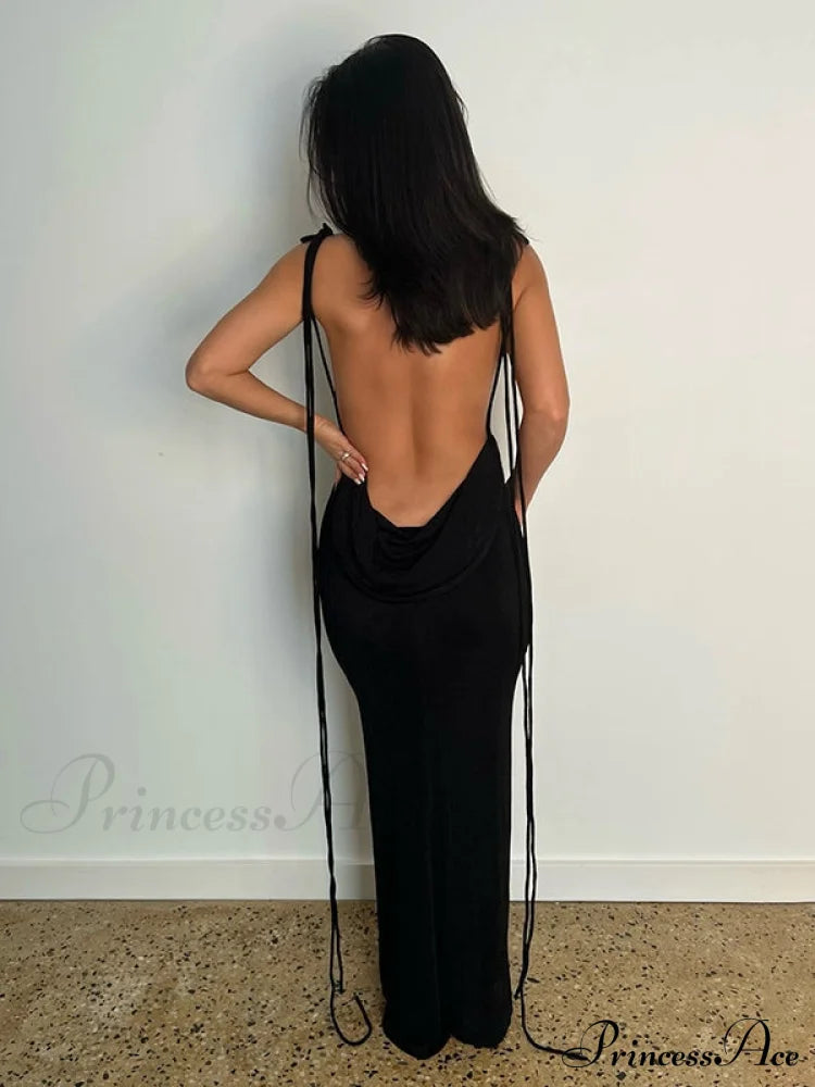 Lace-Up Backless Dress S / Brown Party Dresses-L