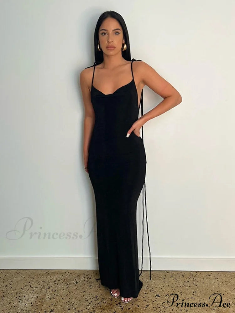 Lace-Up Backless Dress S / Green Party Dresses-L