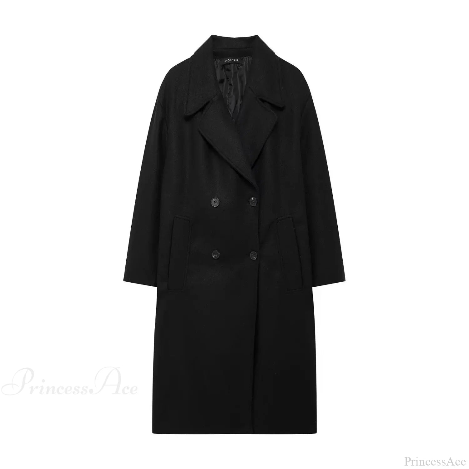 Lace-Up Mao Collar Big Lapel Overcoat Black / XS