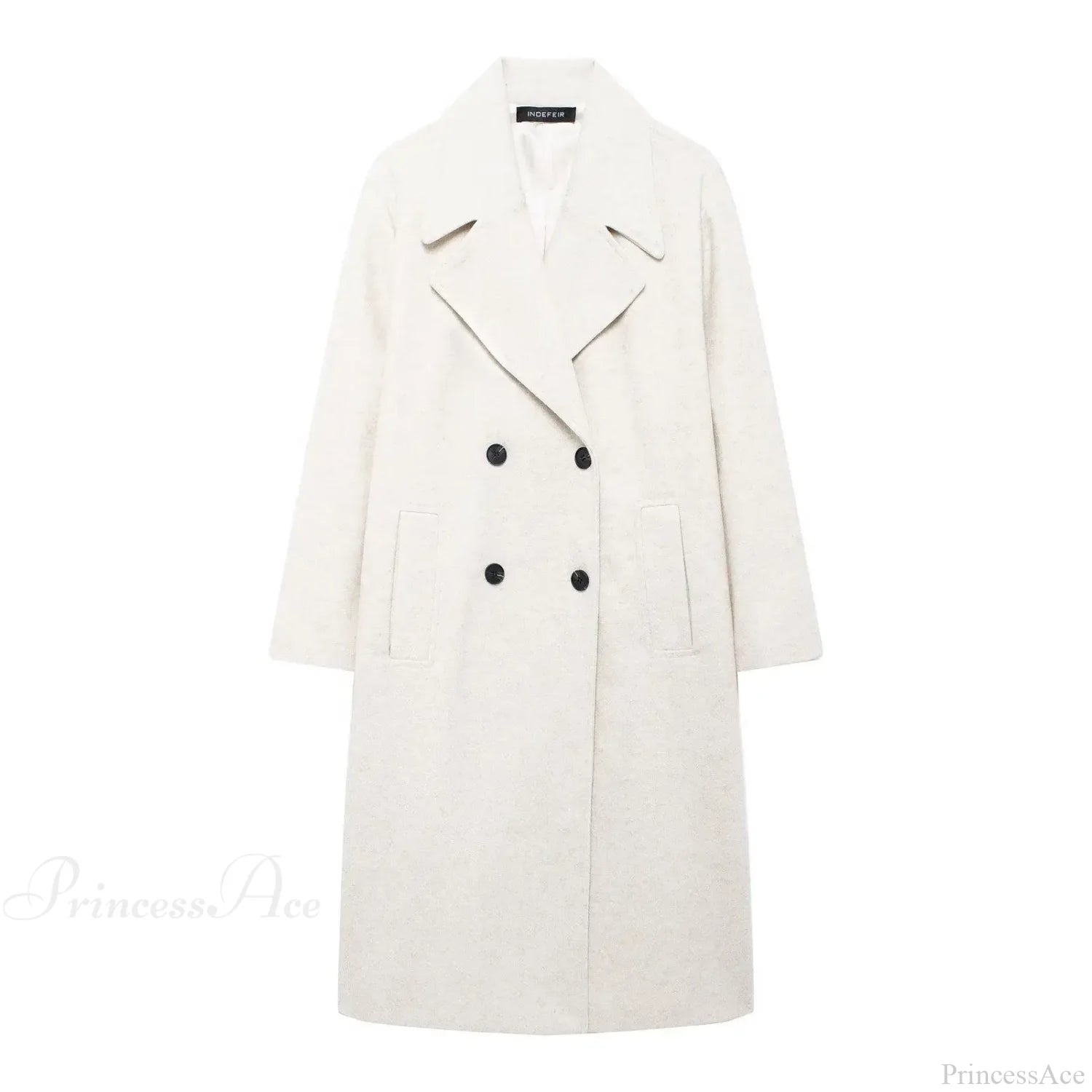Lace-Up Mao Collar Big Lapel Overcoat Milky white / XS