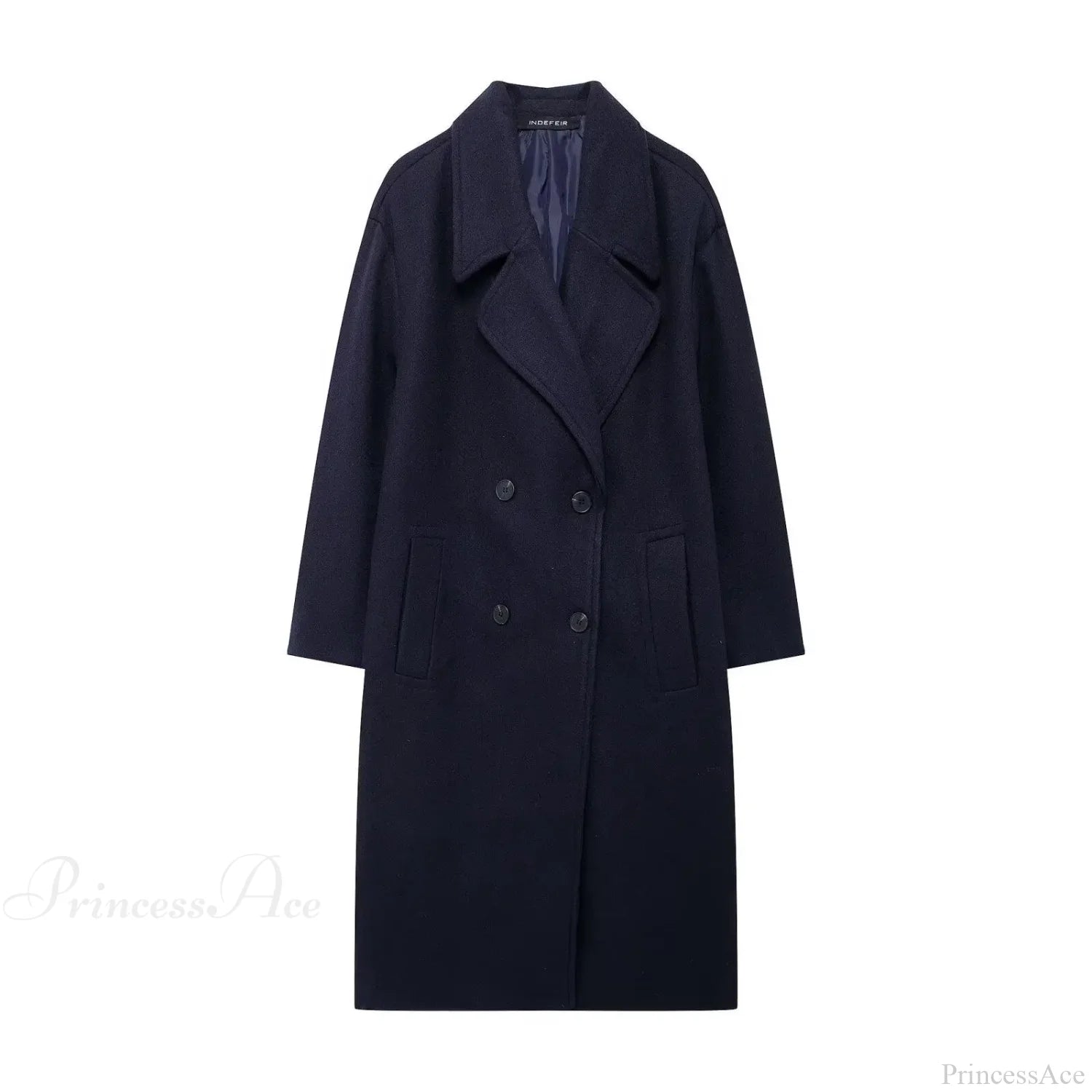 Lace-Up Mao Collar Big Lapel Overcoat Navy / XS