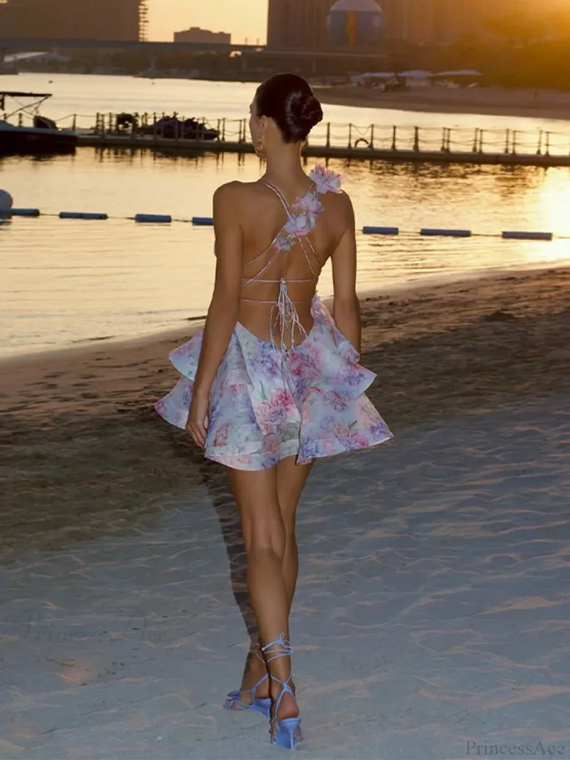 Lace-Up Ruffle Party Mini Dress minidress-250223