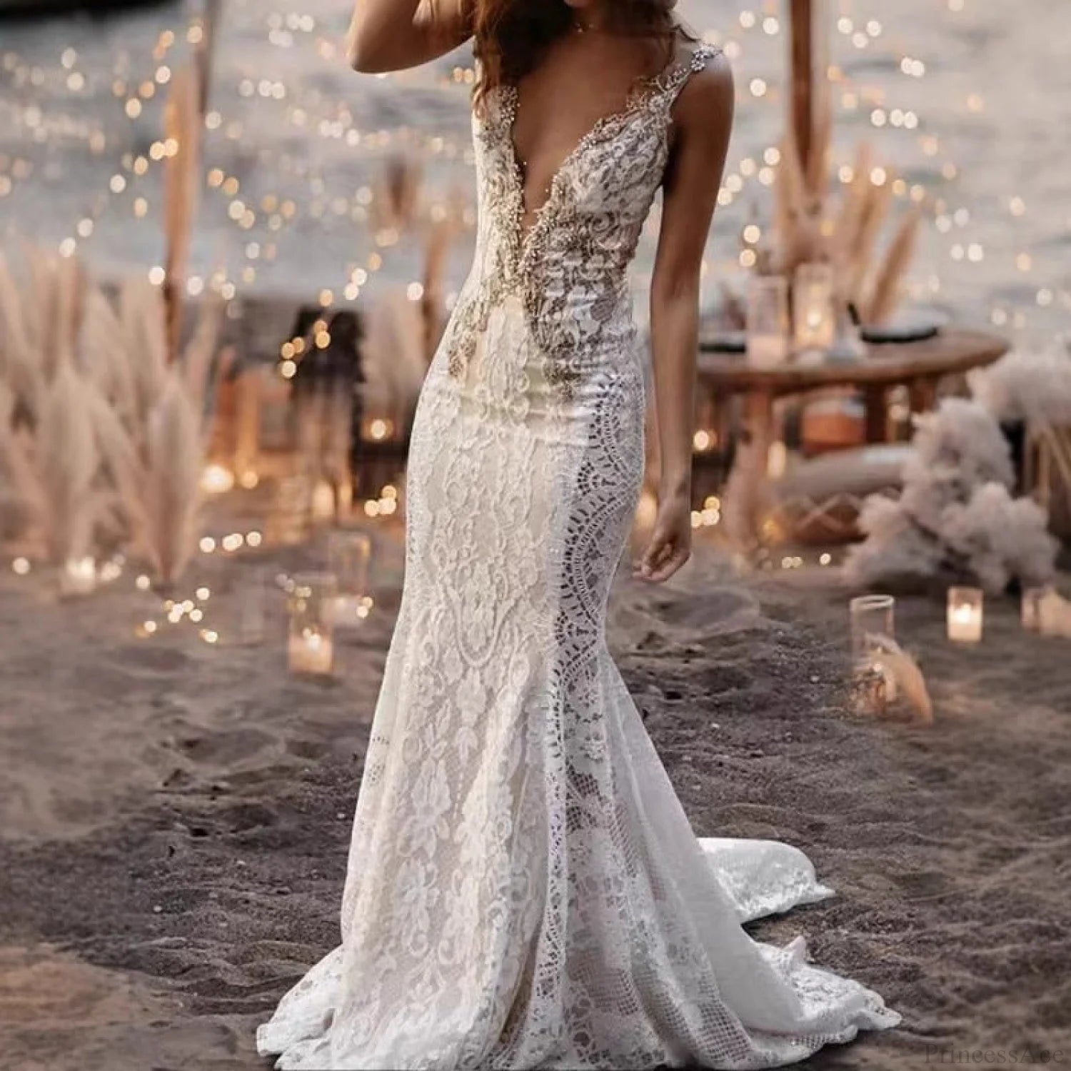 Lace V-Neck Mermaid Wedding Dress weddingdress-250223