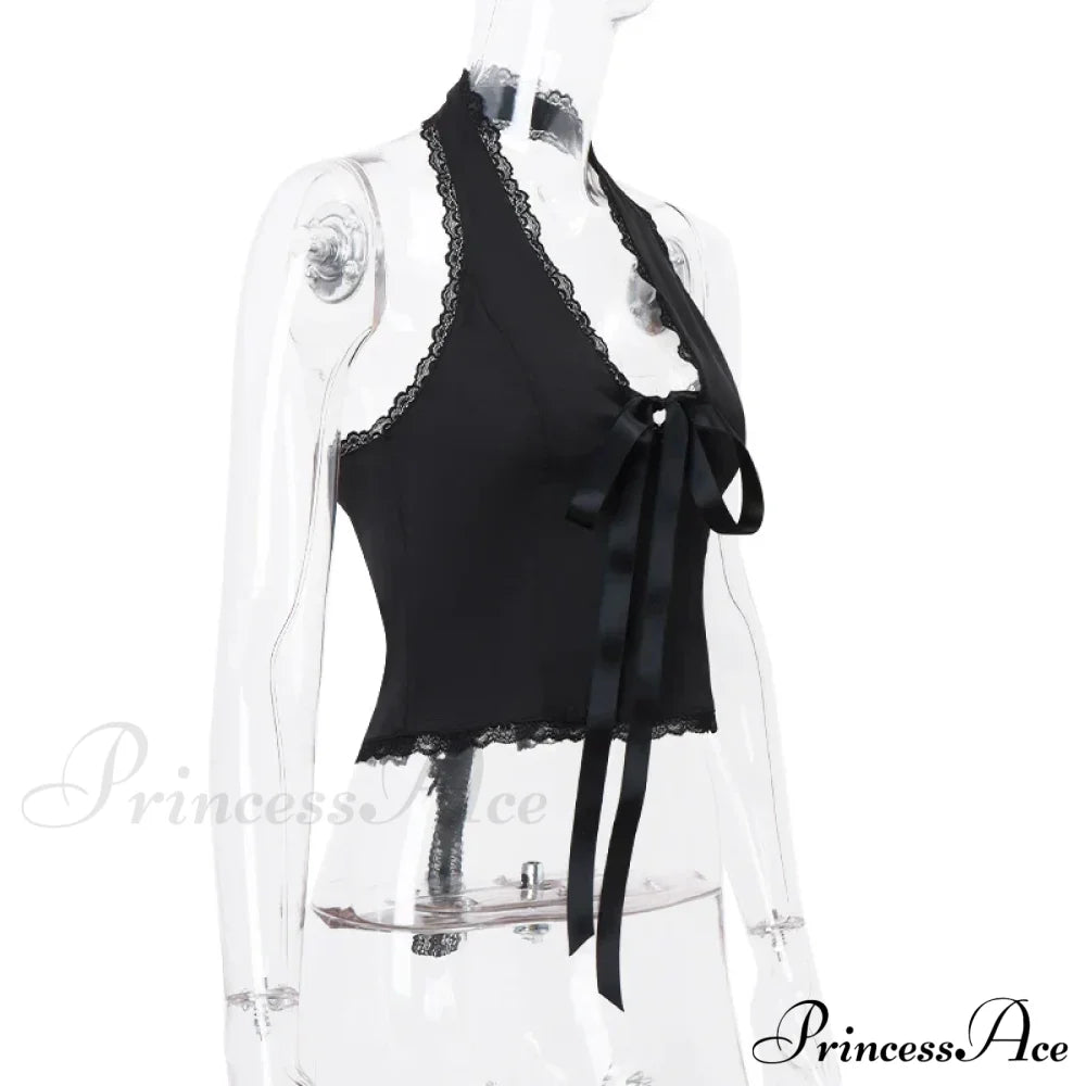 Lace V-Neck Stylish Halter Top Crop