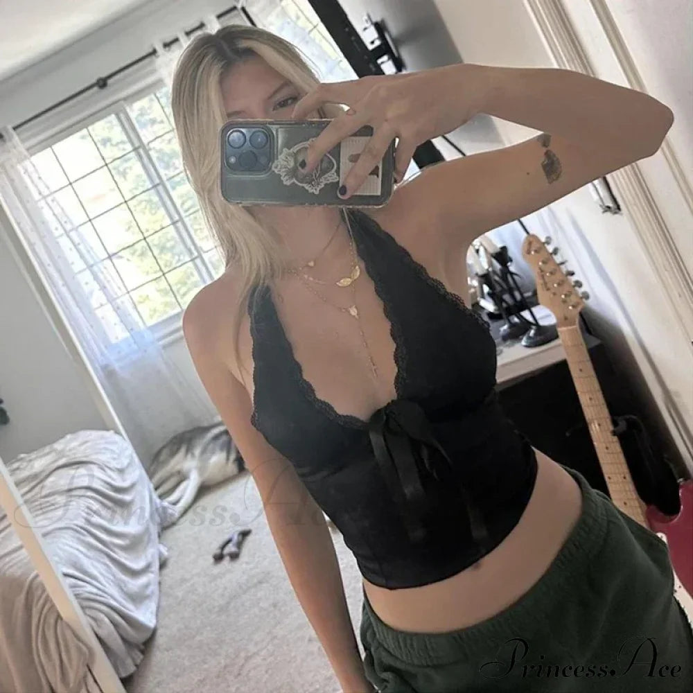 Lace V-Neck Stylish Halter Top Crop