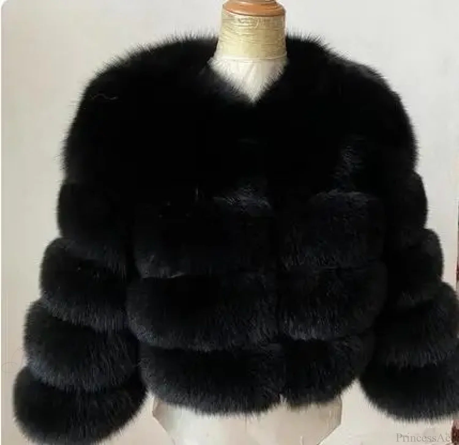 Ladies Fox Fur European Street Coat Black / S bust 95cm