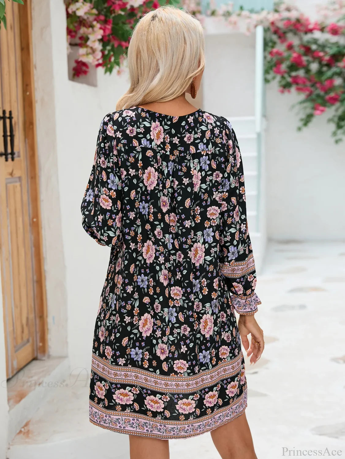 Lantern Sleeve Floral Boho Dress bohodress-250126