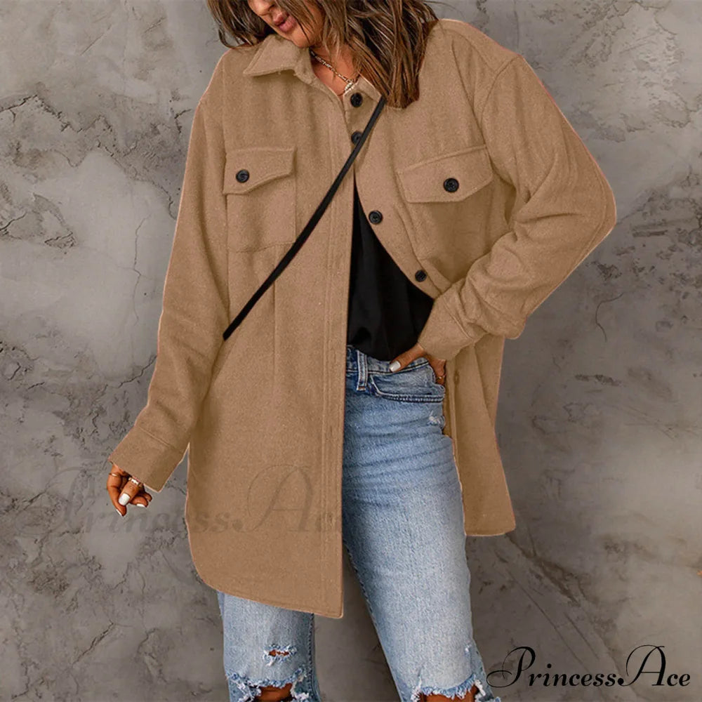 Lapel Long Sleeve Single Breasted Button Solid Color Temperament Chic Stylish Fashionable Versatile