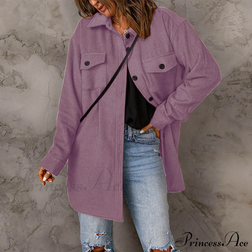 Lapel Long Sleeve Single Breasted Button Solid Color Temperament Chic Stylish Fashionable Versatile