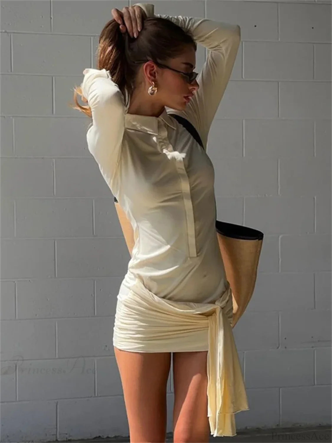 Lapel Pleated See-Through Mini Dress minidress-250223