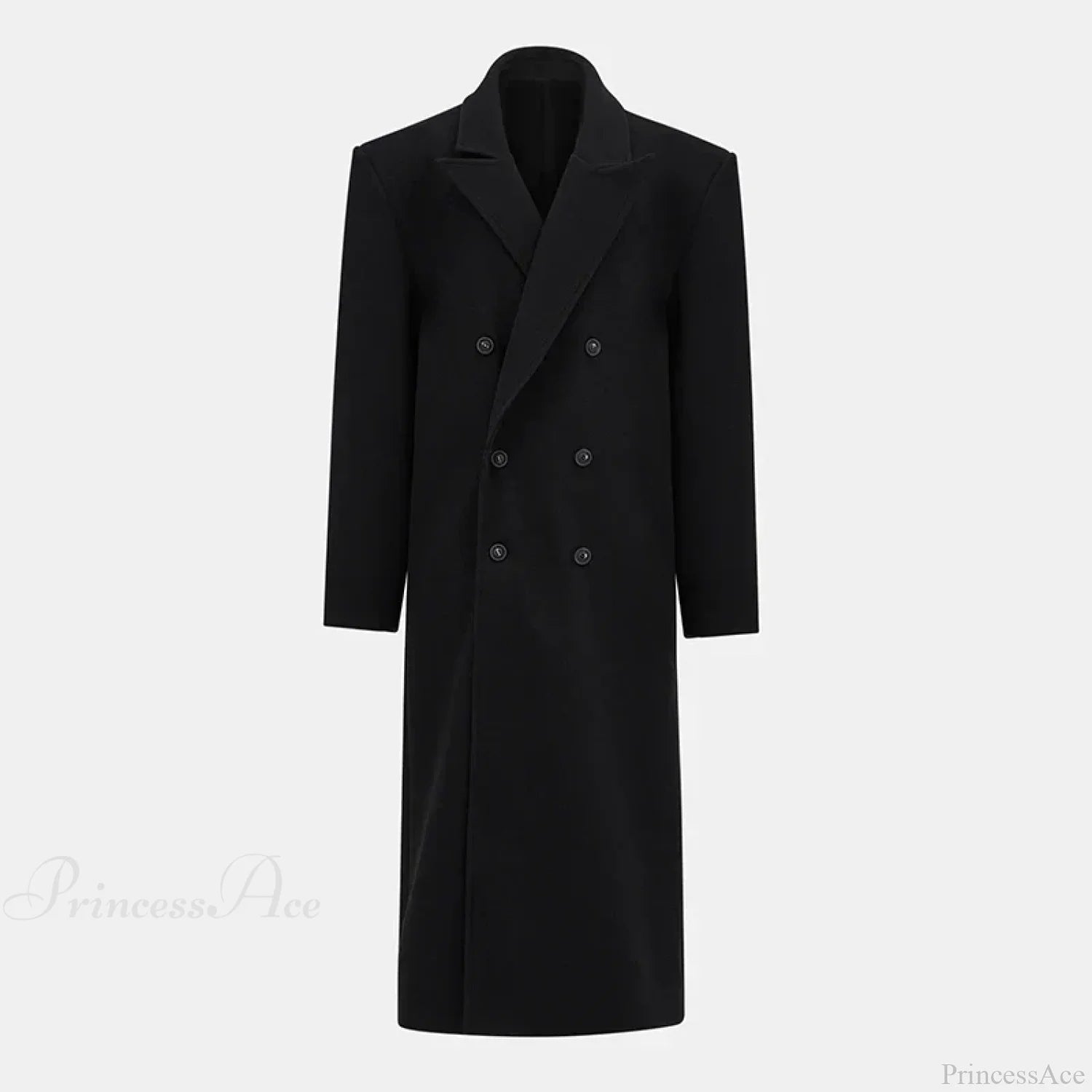 Lapel Woolen Double-Breasted Shoulder Pad Overcoat Black / S