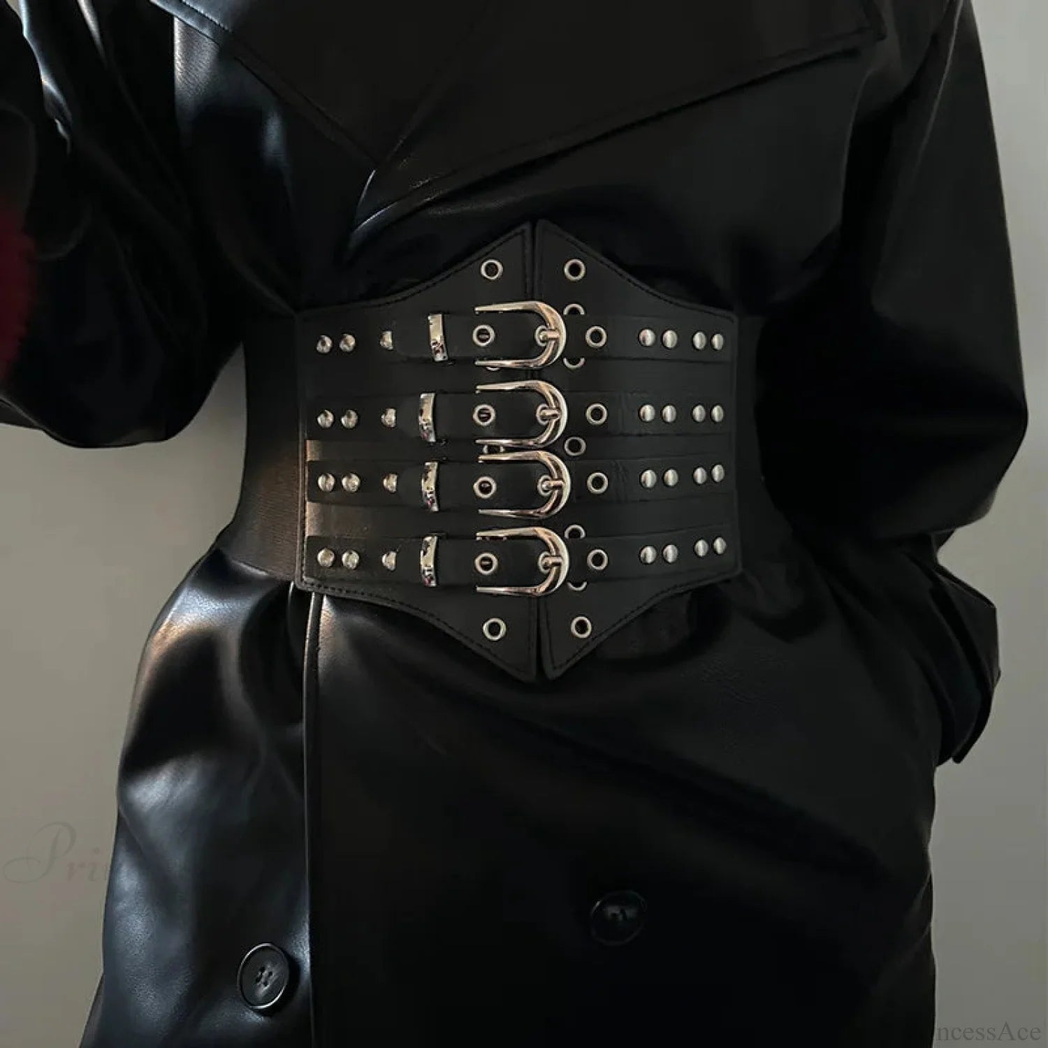 Large Gothic Ebony Leather Punk Corset Belt Black / 72cm