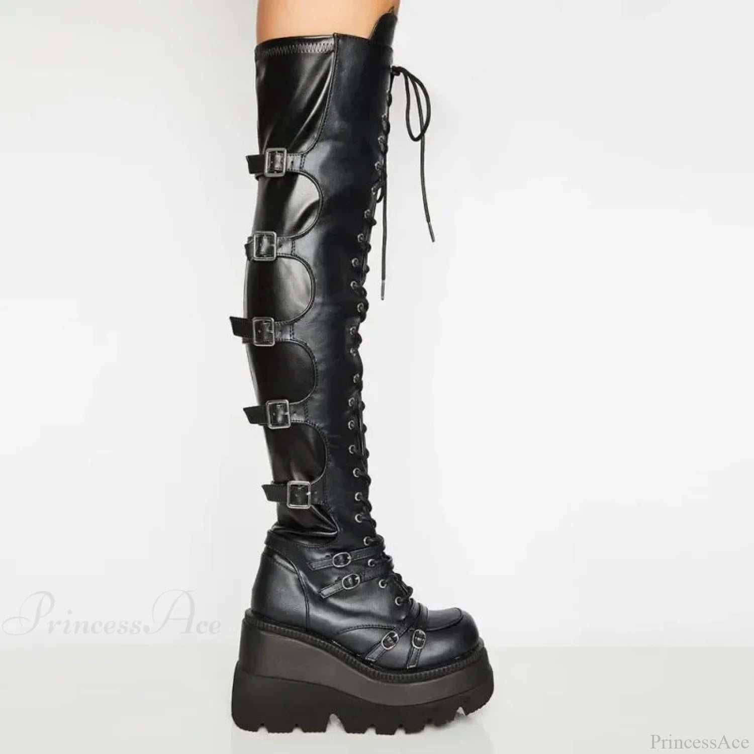 Large Size Costume Buckle Platform Gothic Wedges Boot