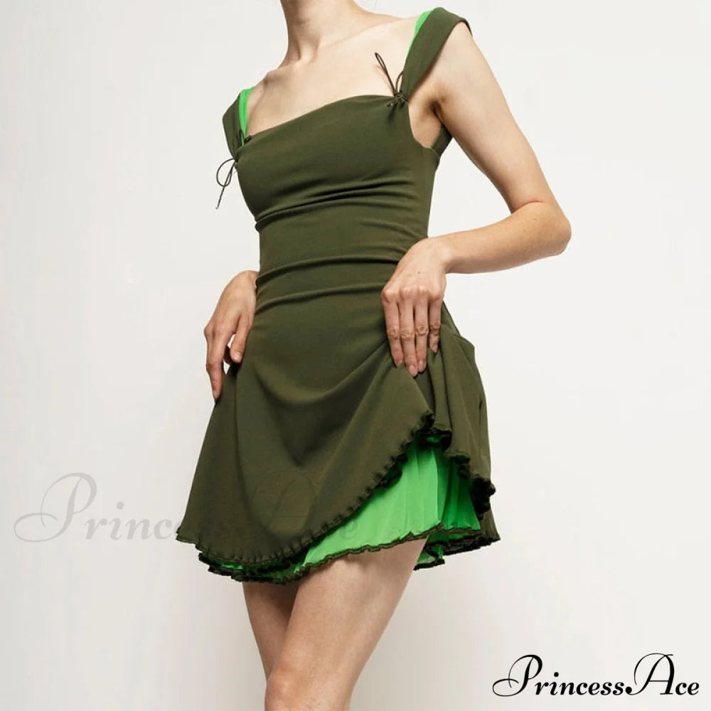 Layered Two Tone Strap Tie Up Mini Dress Free From Label