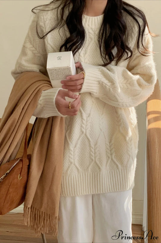 Lazy Style Candy-Colored Cable-Knit Sweater