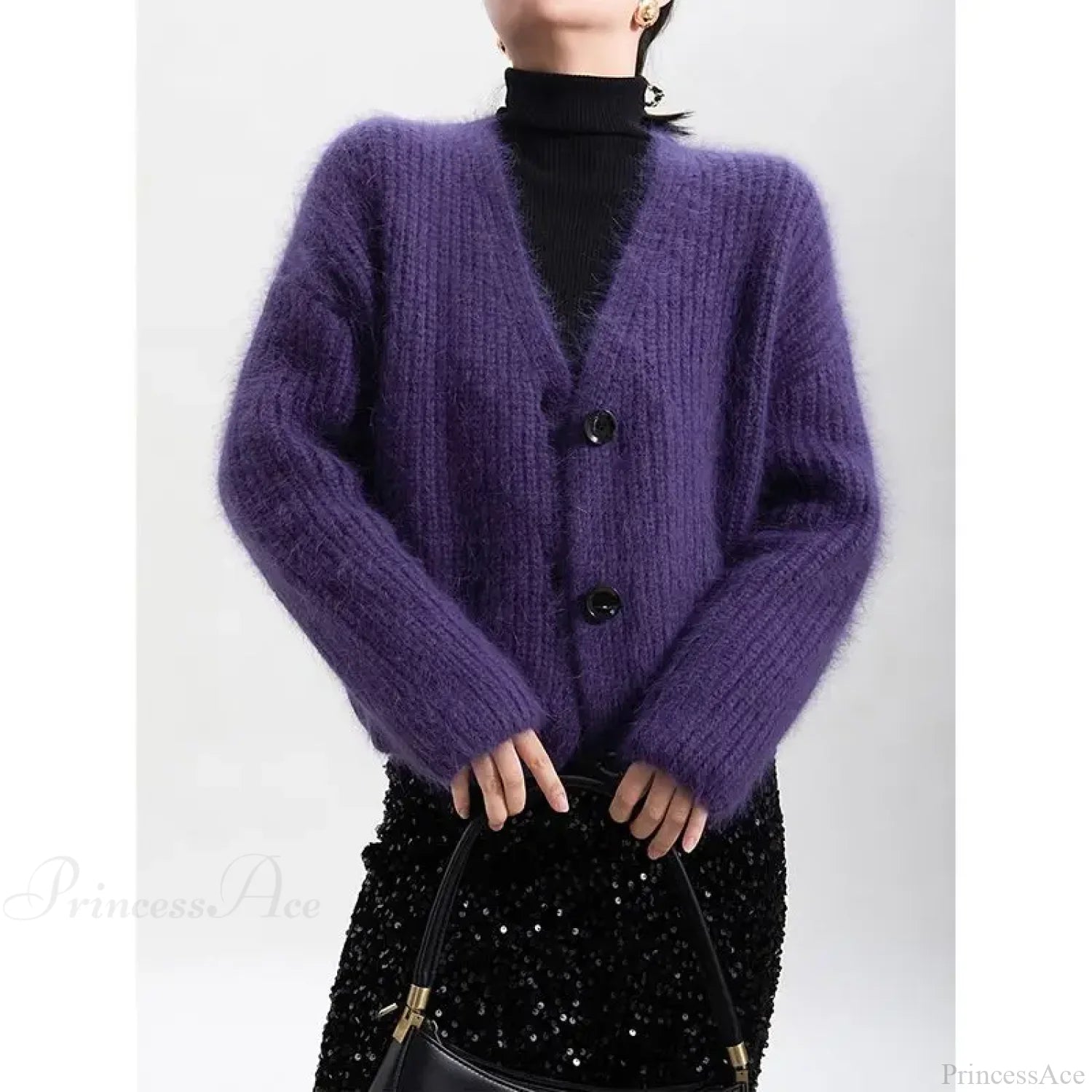 Lazy Thick Long Sleeve Feminine Cardigan Purple / S