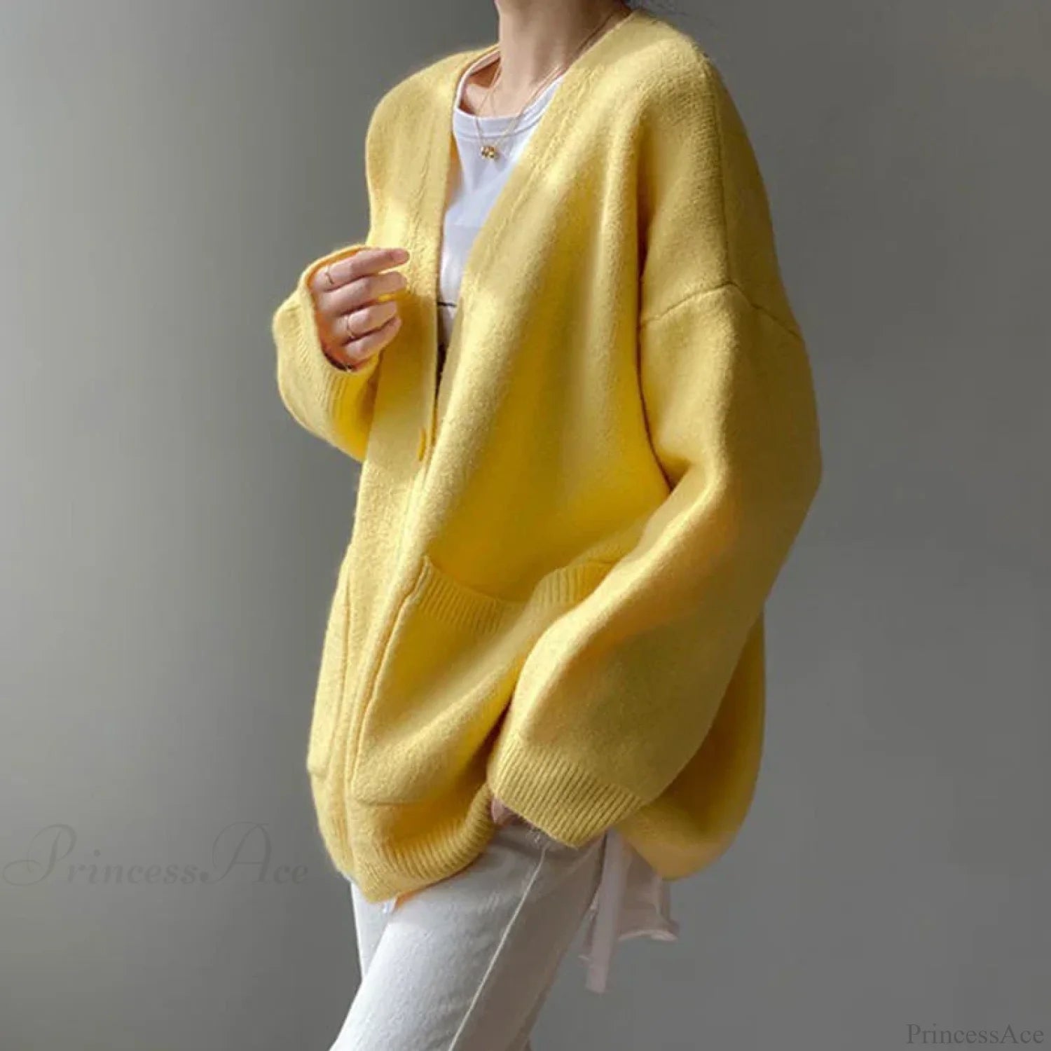 Lazy Wind Yellow Single-Breasted Knit Cardigan cardiagn-250126