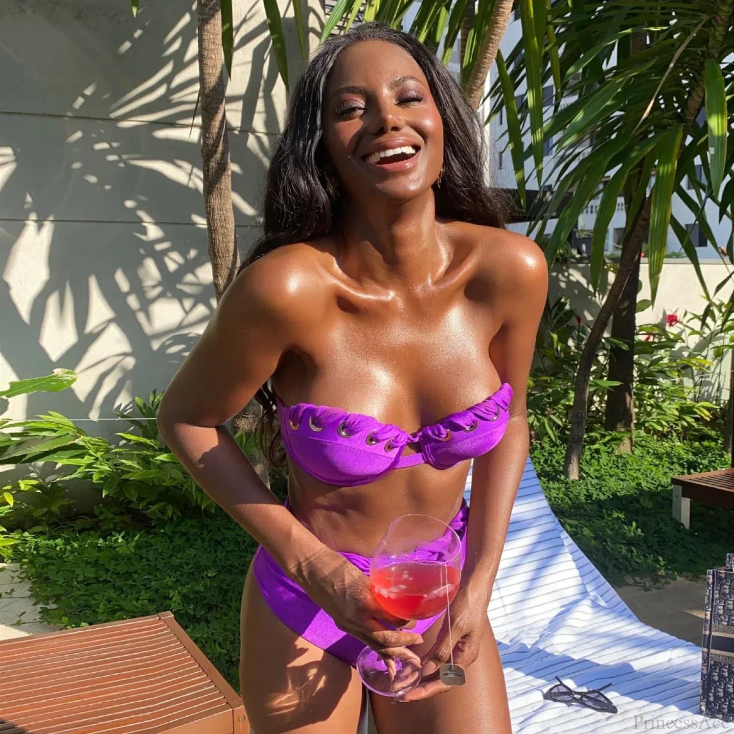 Leaf Print Halter Retro Two Piece Set color12 / S