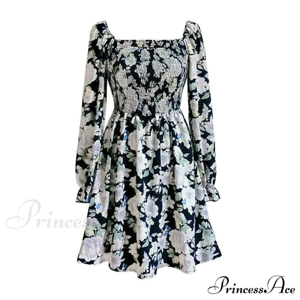 Leaf Print Sleeveless Midi Dress M / White Dresses