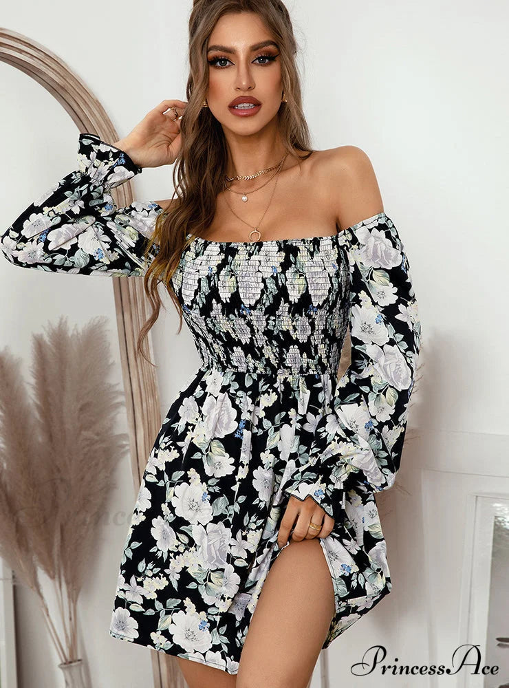 Leaf Print Sleeveless Midi Dress S / Blue Dresses