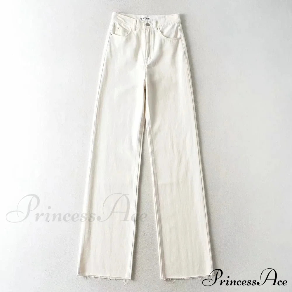 Leg Straight Denim Casual Fashion Women’s - Baggy Jeans High Waist Fit White / Xs