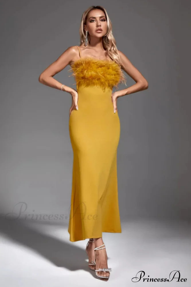 Leighton Yellow Feather Maxi Dress | Dress In Beauty