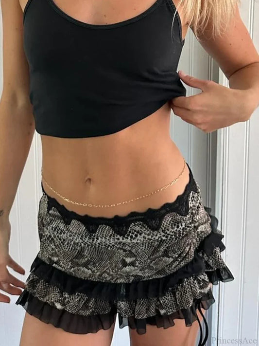 Leopard Drawstring Retro Skirt Black / S skirts-250223