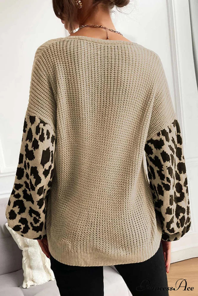 Leopard Patchwork Pullover Sweater Khaki / L Sweaters-L