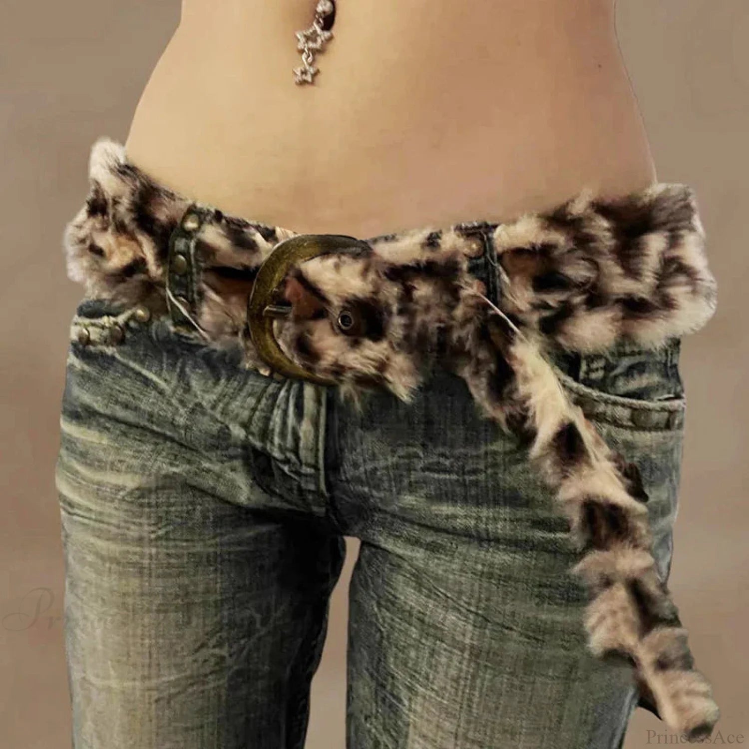 Leopard Pattern Gothic Furry Changeable Strap Brown / 110cm