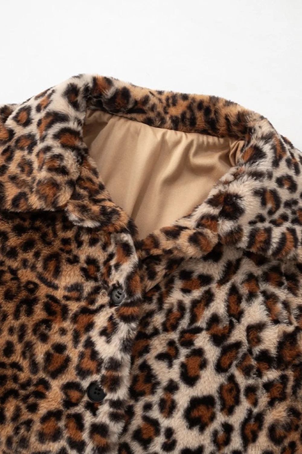 Leopard Print Faux Fur Collar Vintage Coat