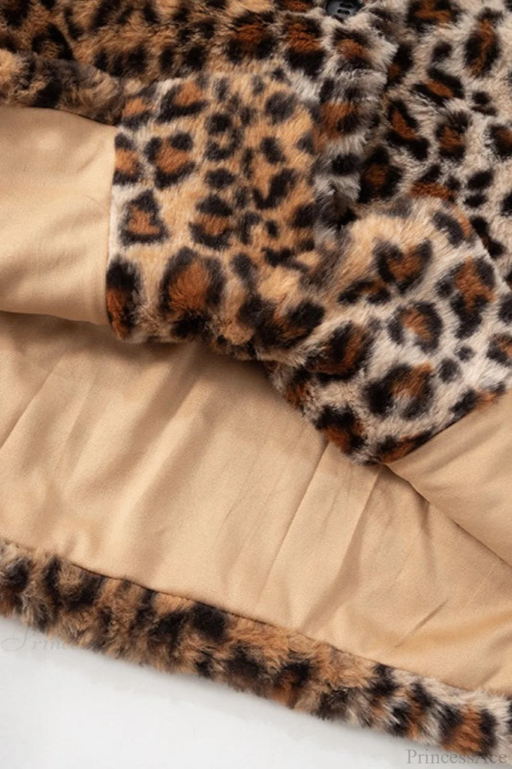 Leopard Print Faux Fur Collar Vintage Coat