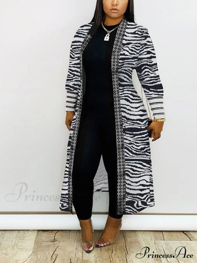 Leopard Print Graceful Bowknot Pleated Dress Zebra / S Cardigan
