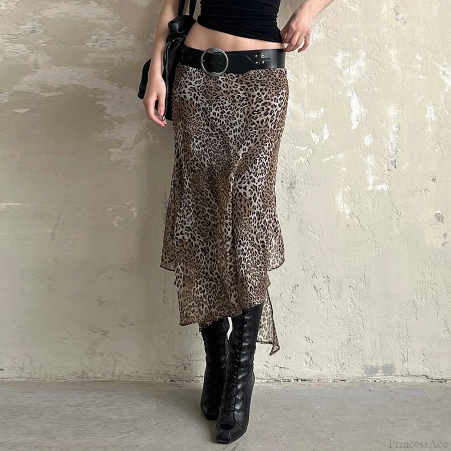 Leopard Print Irregular Hem Skirt skirts-250223