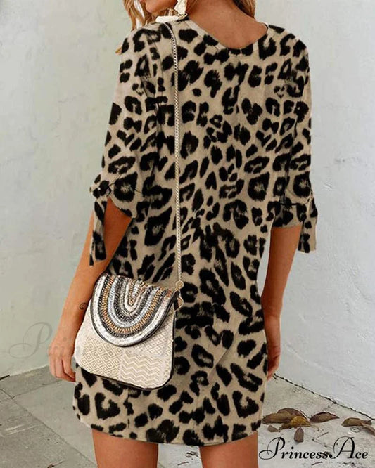 Leopard Print Round Neck Dress Casual Dresses
