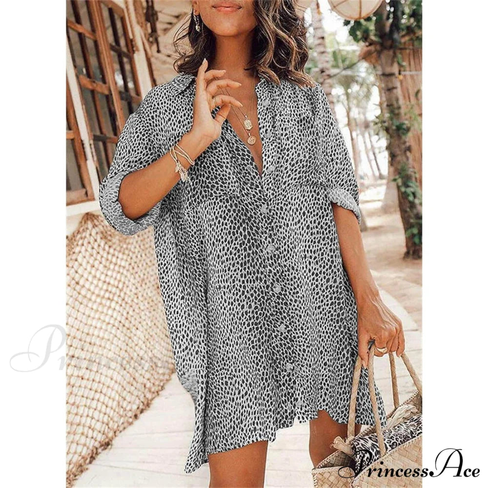 Women's Casual Leopard Print Shirt Dress Gray __stock:200 casual dresses clothes dresses refund_fee:1200
