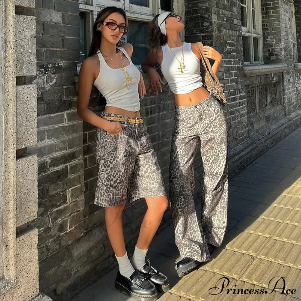 Leopard Print Stylish Straight Trousers Long